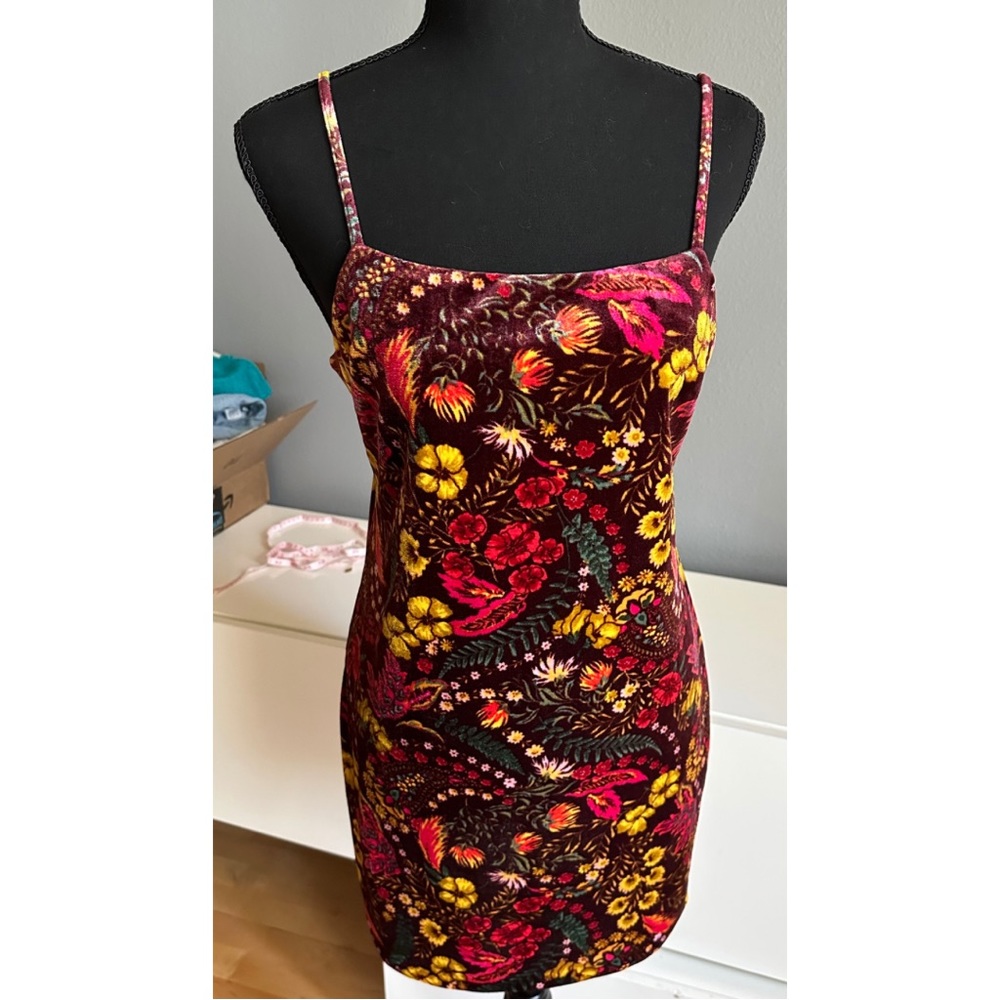 Forever 21 Burgundy Floral Mini Dress with Yellow & Red Accents